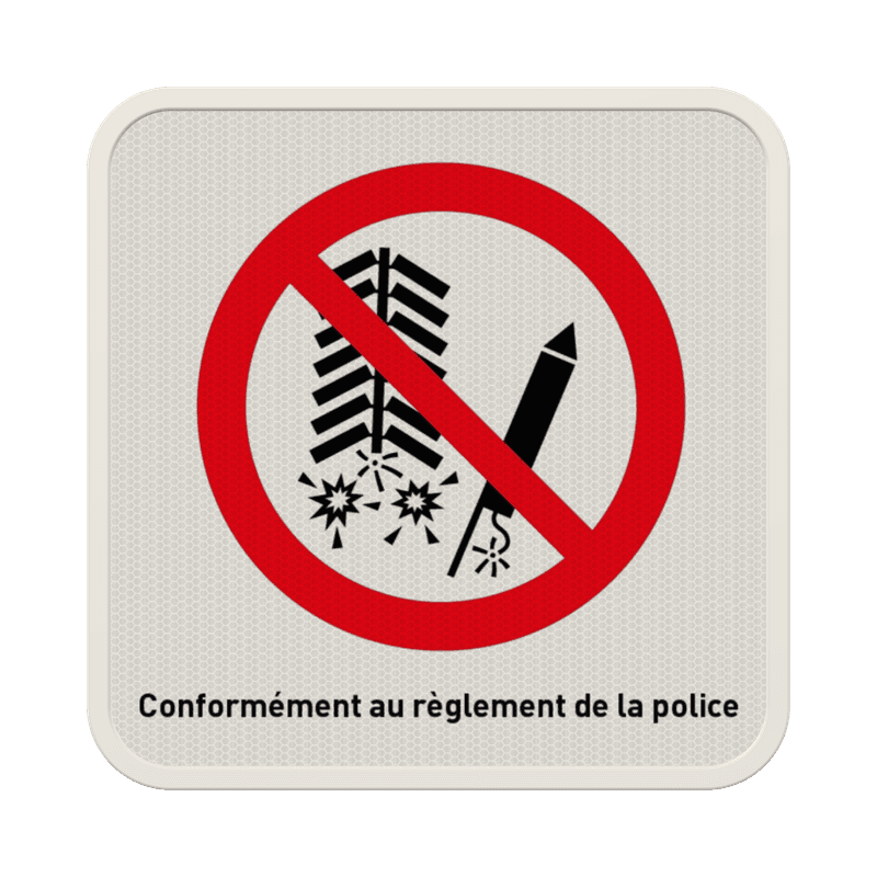 Panneau d'interdiction 1:1 - Feux d'artifice interdit - Texte personnalisé