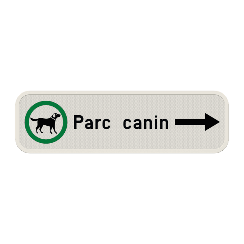 Panneau directionnel “Parc canin” – flèche – signalisation chien