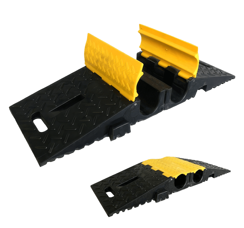 Opvouwbare kabel- en slangenbrug rubber 2 kanalen Ø80mm - belastbaar tot 40 ton