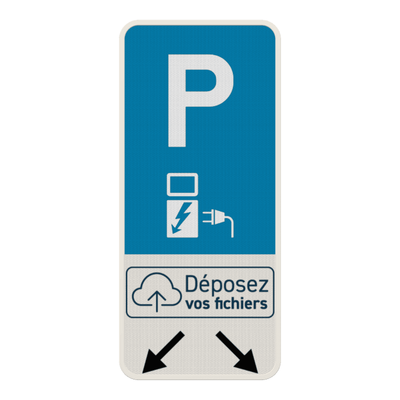 Panneau de stationnement E9 - voiture électrique  + logo personnalisé + flèche d'indication