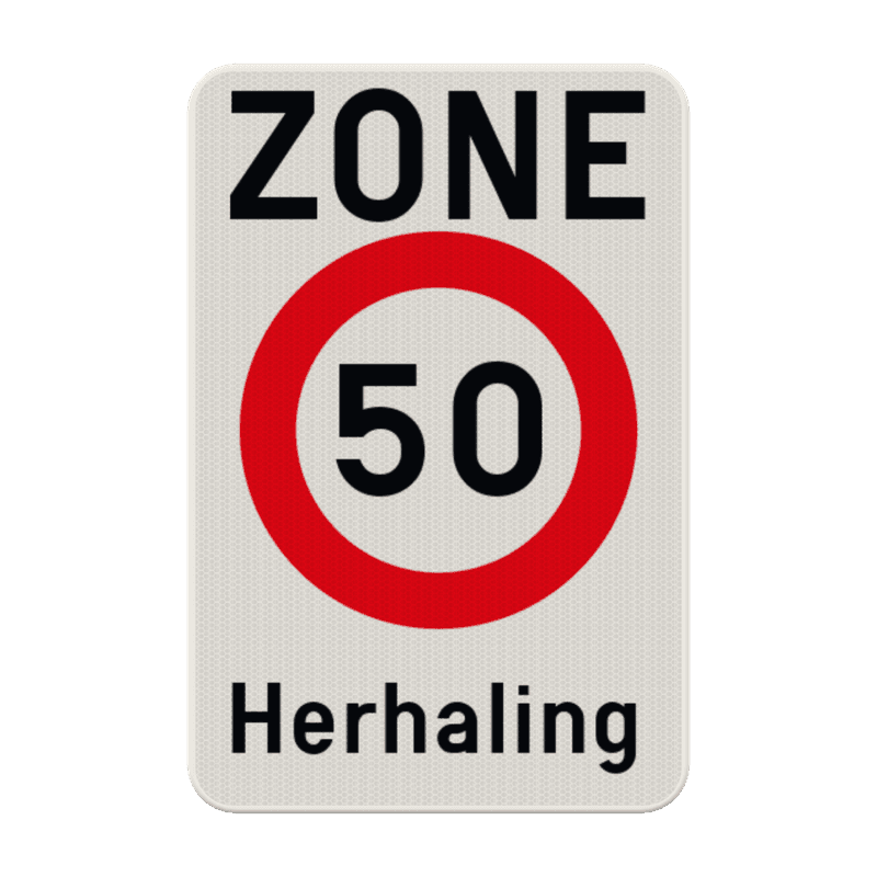 Zonebord SB250 ZC43 – Begin snelheidszone met snelheidsbeperking - Herhaling