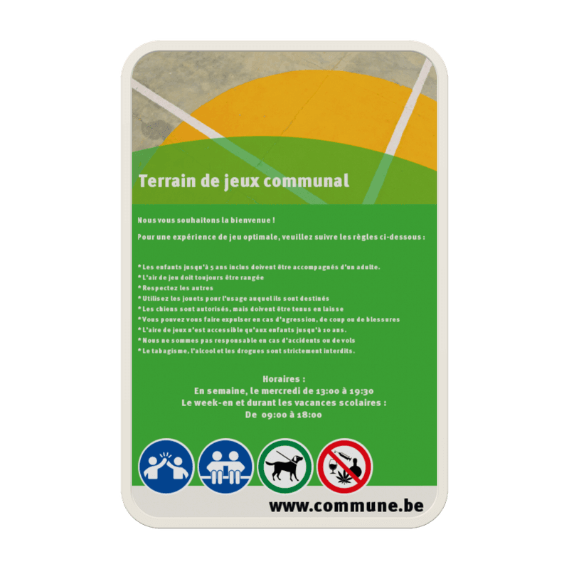Panneau réglementaire personnalisable (terrain de jeux)