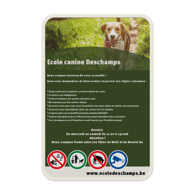 École pour chiens Le Verveter avec votre texte + pictogramme