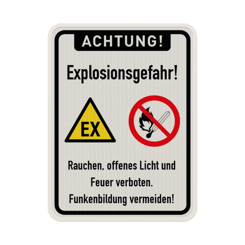 Warnschild Explosionsgefahr, Rauchen, offenes Licht und Feuer verboten - reflektierend