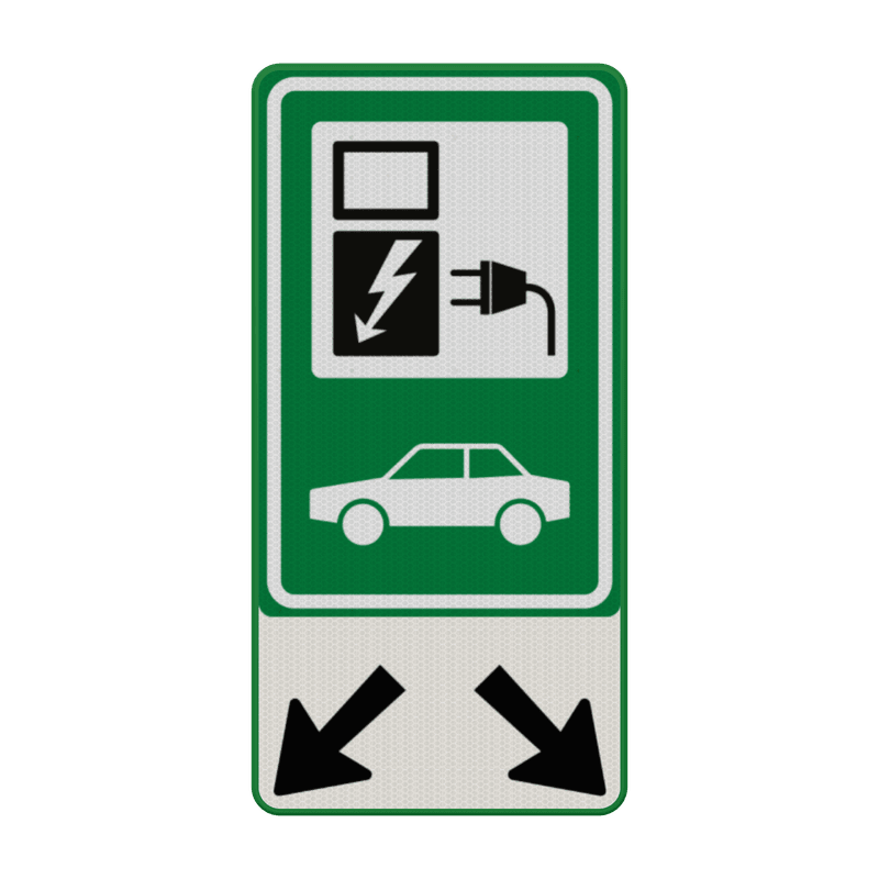 Verkeersbord oplaadpunt elektrische voertuigen + pijlen (groen) - reflecterend