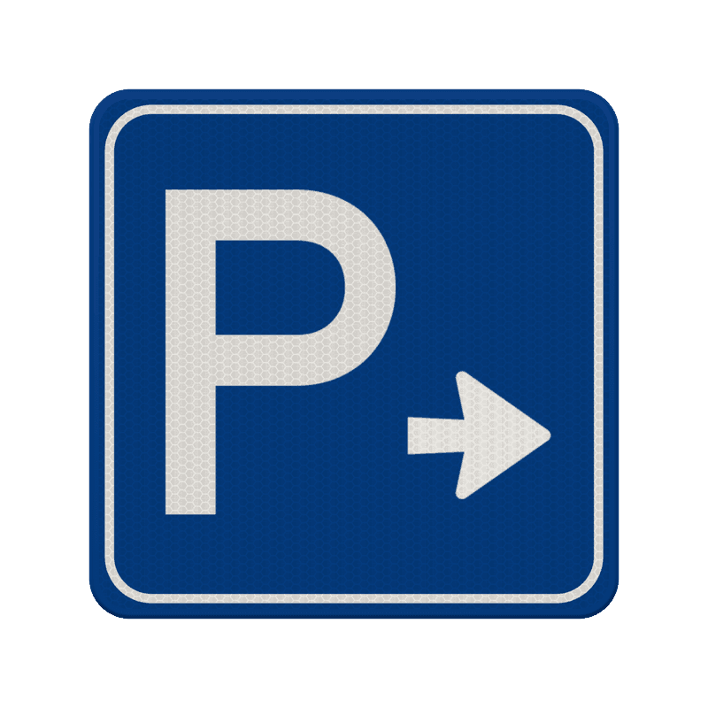 Verkeersbord parkeerplaats route + pijl - reflecterend