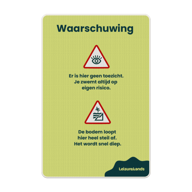 Bord DOR aluminium 40x60cm - Waarschuwingen zwemmen - klasse 3 reflecterend