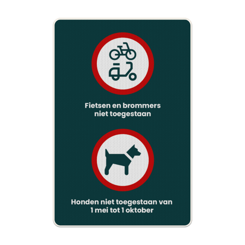 Bord DOR aluminium 40x60cm - Honden en (brom)fietsen verboden - klasse 3 reflecterend