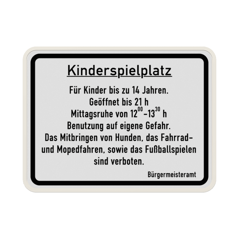 Schild Kinderspielplatz, Bürgermeisteramt (Weiß) - reflektierend