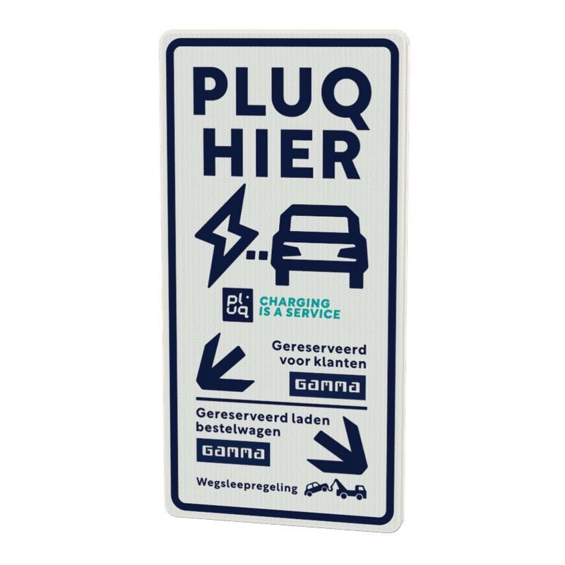 Verkeersbord - Pluq hier (Gamma) klanten links, bestelwagens rechts - PLUQ (NL)