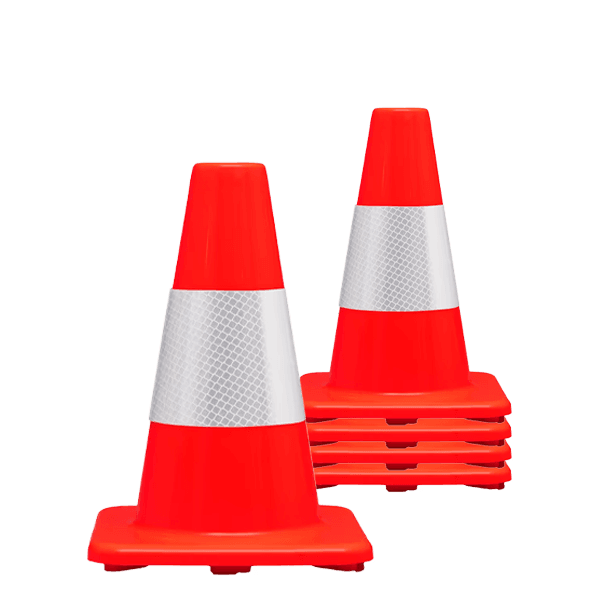 Afzetpion oranje 30 cm flexibel PVC met wit reflecterende band