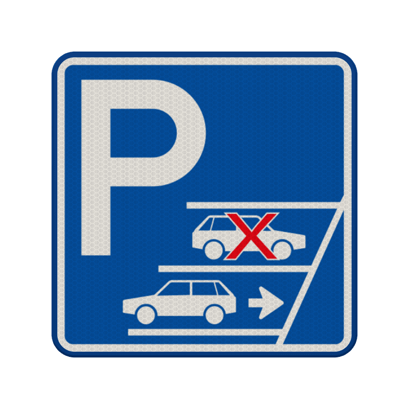Verkeersbord parkeerplaats, achteruit inparkeren verplicht - reflecterend