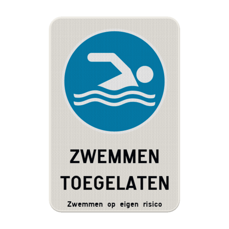 Informatiebord zwemmen toegelaten op eigen risico