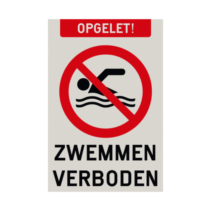 Vlak bord Opgelet Zwemmen Verboden Alupanel 2mm