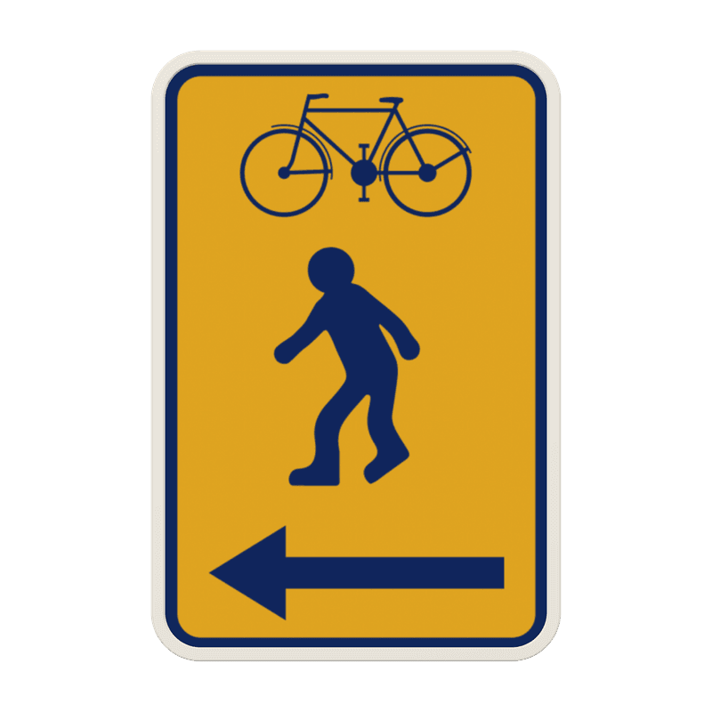 Panneau temporaire Piétons/cyclistes Bruxelles - Jaune/Bleu - Gauche