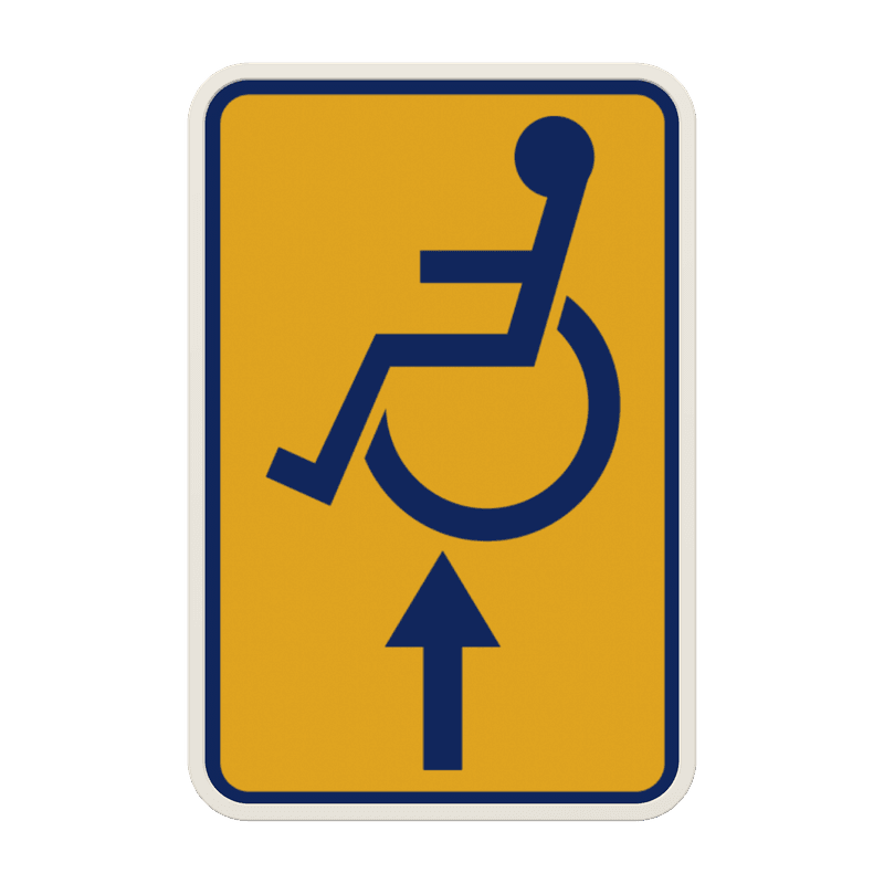Panneau temporaire Handicapé (PMR) Bruxelles - Jaune/Bleu - Droit devant