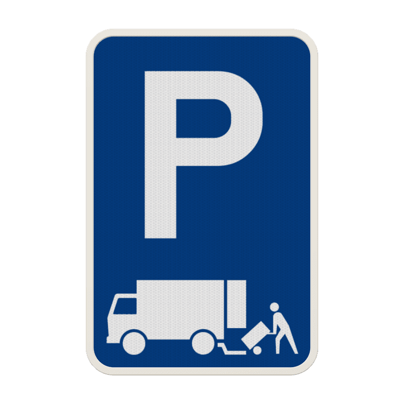 Panneau de zone réservée aux livraisons camions avec symbole de stationnement