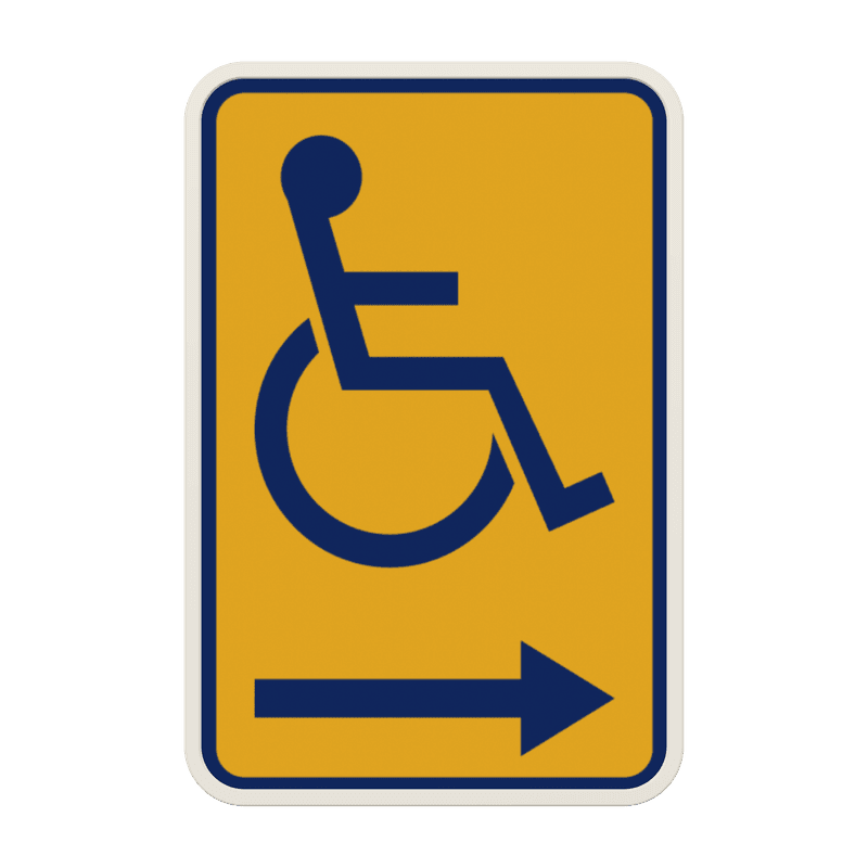Panneau temporaire Handicapé (PMR) Bruxelles - Jaune/Bleu - Droite