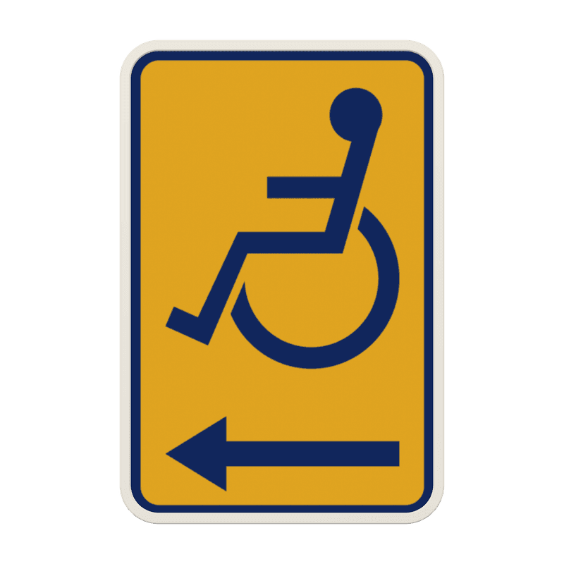 Panneau temporaire Handicapé (PMR) Bruxelles - Jaune/Bleu - Gauche