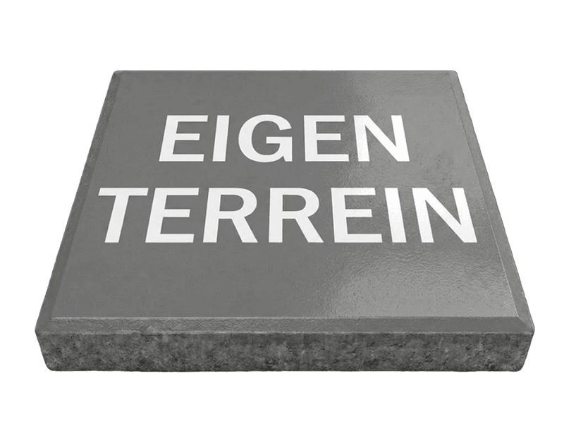 Stoeptegel met tekst eigen terrein (TS-ST_ET3) - 30x30cm met facetrand