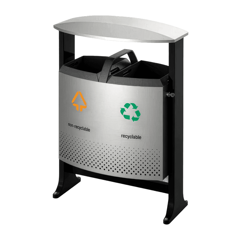 Afvalscheidingsbak staal TS-SORTFLOW-DUO-78L zwart/aluminiumgrijs - 2x39 liter