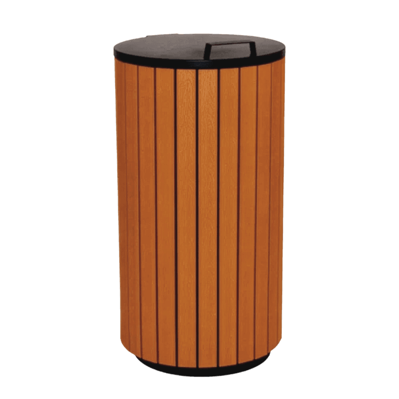 Buitenafvalbak rond TS-GROVE-LID-90L houtlook, met deksel - 90 liter