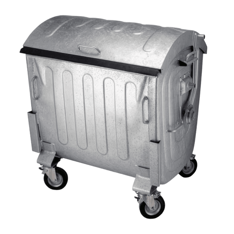 Rolcontainer staal verzinkt, met 4 vieren - 1100 liter