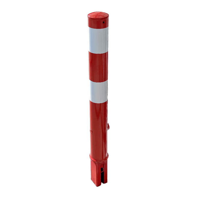 Losse afzetpaal staal rood/wit Ø89x750mm met driekantslot - excl. betonvoet
