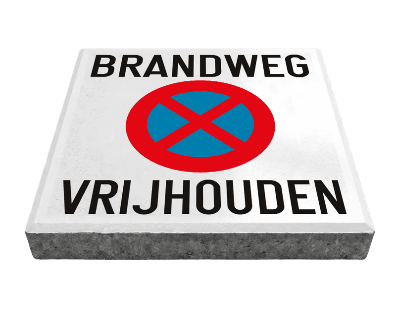 Stoeptegel brandweg vrijhouden met E3-symbool (TS-ST_BW1) - 30x30cm met facetrand