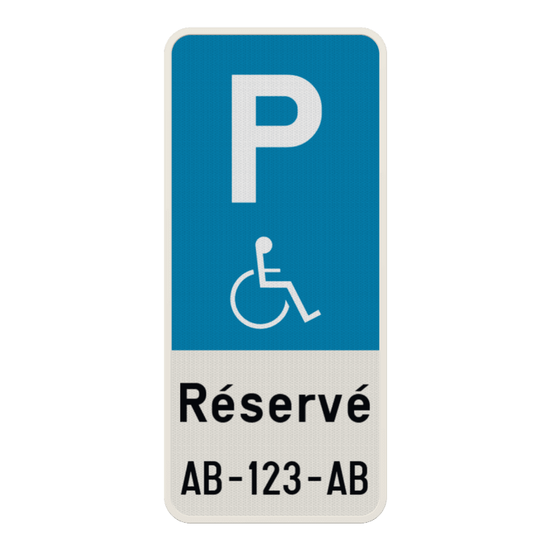 Panneau parking PMR avec plaque d’immatriculation personnalisée