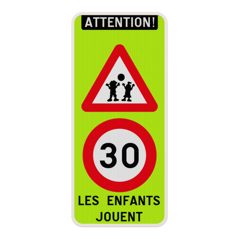 Panneau « Attention ! Les enfants jouent » 30km/h - 400x900mm