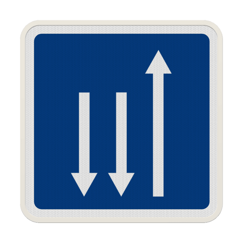 Panneau C29c – Section de route à trois voies