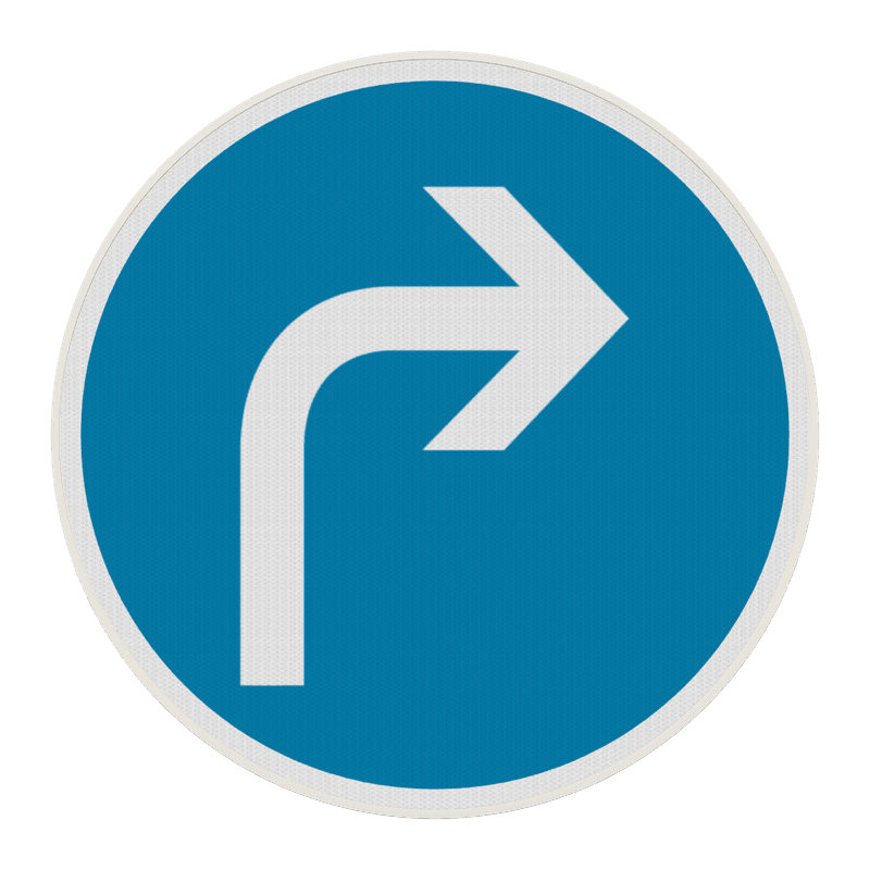 Panneau B21c1 – Direction obligatoire à droite à la prochaine intersection