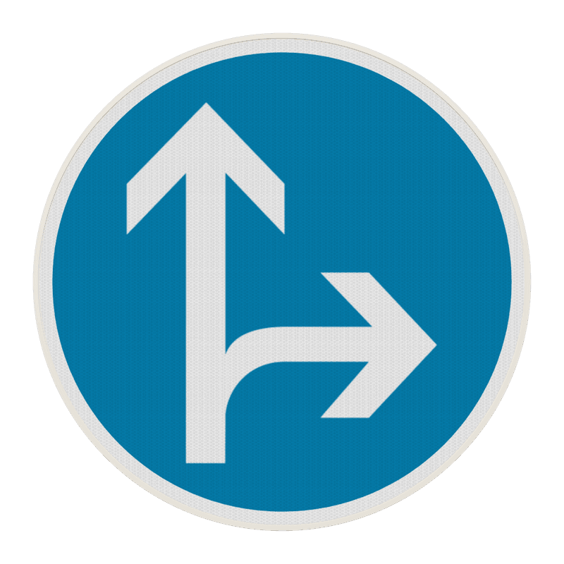 Panneau B21d1 – Directions obligatoires tout droit ou à droite