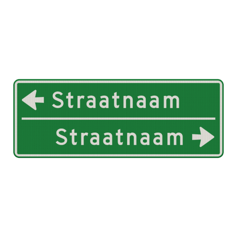 Straatnaambord groen 14 karakters 800x300 mm 2 regelig met pijl NEN 1772