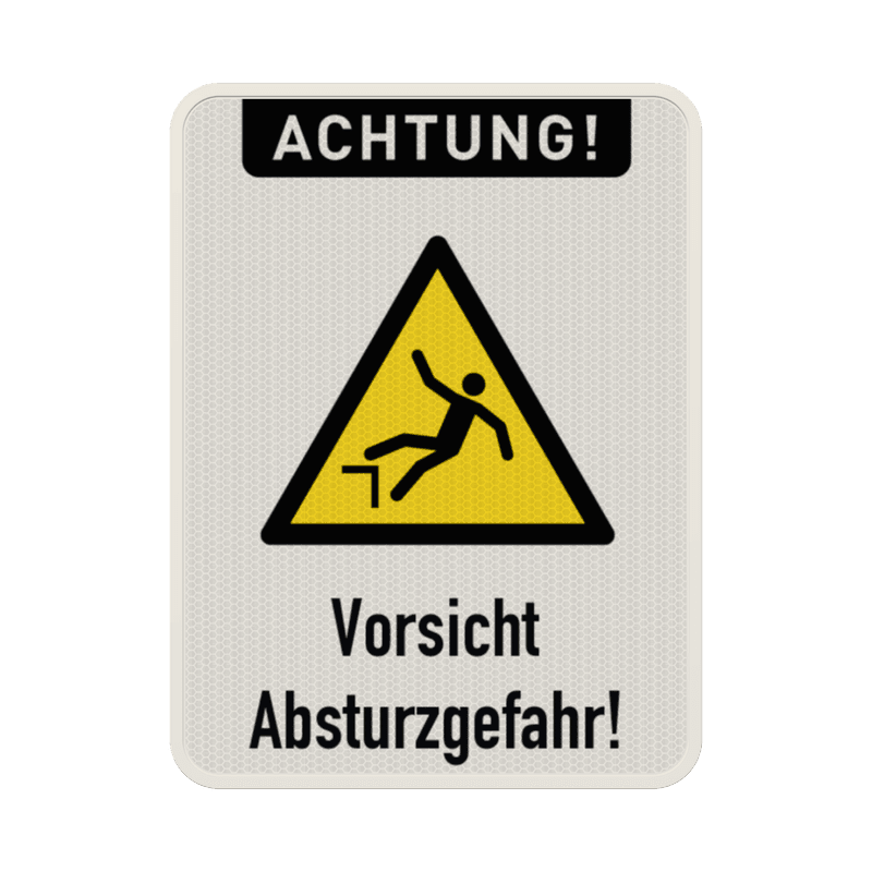 Schild Achtung Absturzgefahr, Vorsicht - reflektierend