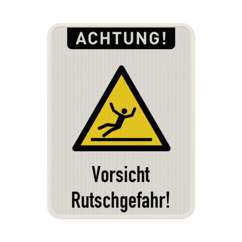 Warnschild Vorsicht, Rutschgefahr - reflektierend