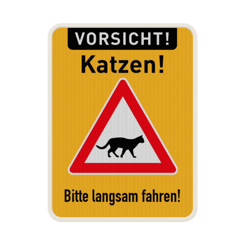 Warnschild Katzen, Vorsicht Langsam fahren - reflektierend