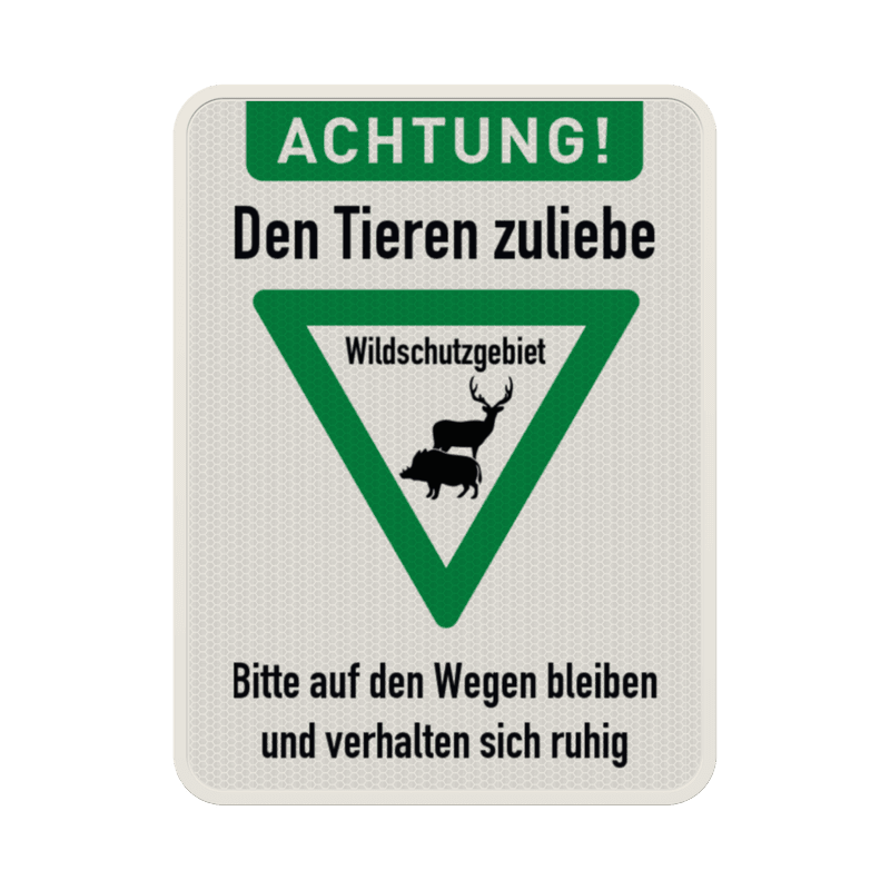 Schild Wildschutzgebiet, Bitte auf den Wegen bleiben - reflektierend