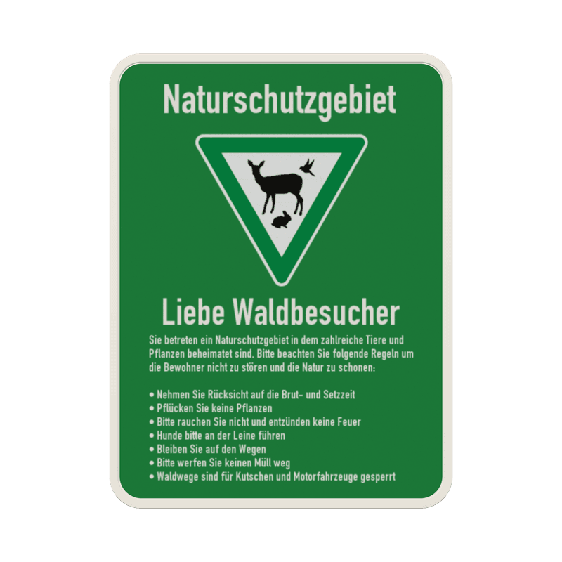 Schild Naturschutzgebiet, Regeln für Waldbesucher - reflektierend