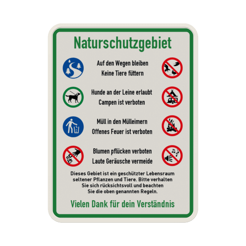 Hinweissschild Naturschutzgebiet, Regeln für Besucher - reflektierend