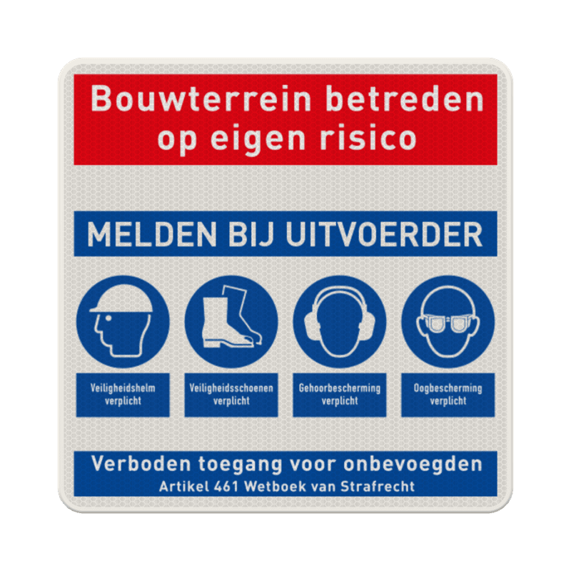 PBM bord voor bouwplaats of bouwterrein reflecterend