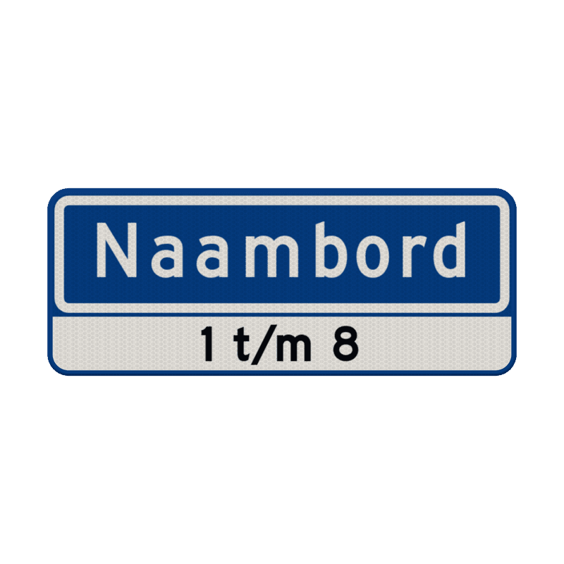 Straatnaambord 08 karakters 500x200 mm + huisnummers NEN 1772