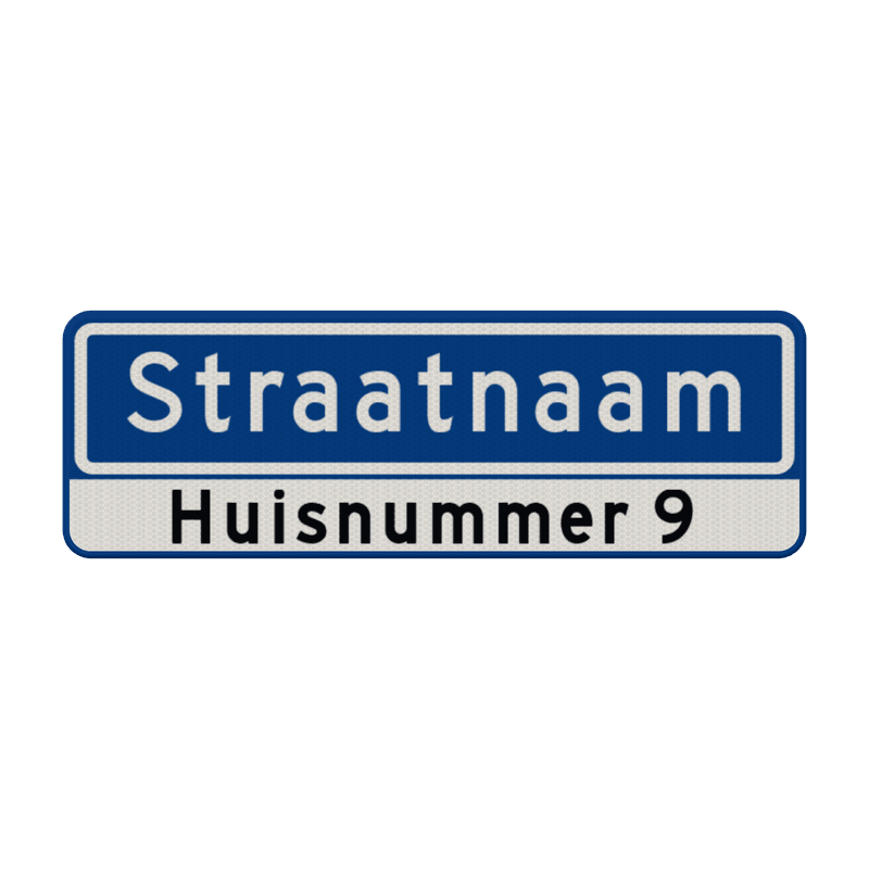 Straatnaambord 10 karakters 600x200 mm + huisnummers NEN 1772