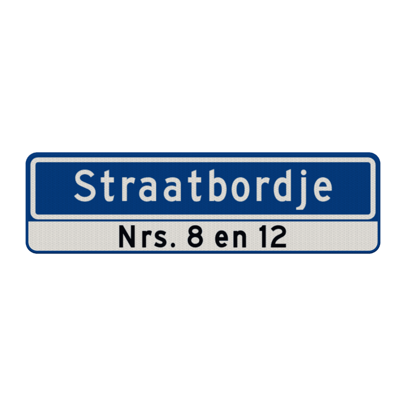 Straatnaambord 12 karakters 700x200 mm + huisnummers NEN 1772