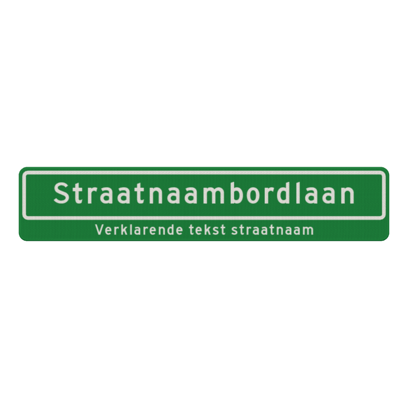 Straatnaambord groen met 18 karakters 1000x200 mm + ondertekst NEN 1772