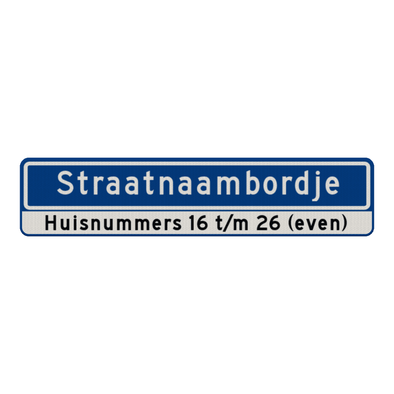 Straatnaambord 16 karakters 900x200mm + Huisnummers NEN 1772