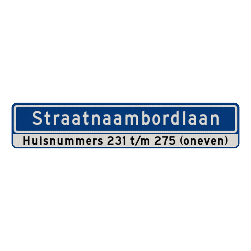 Straatnaambord 18 karakters 1000x200 mm + Huisnummers NEN 1772
