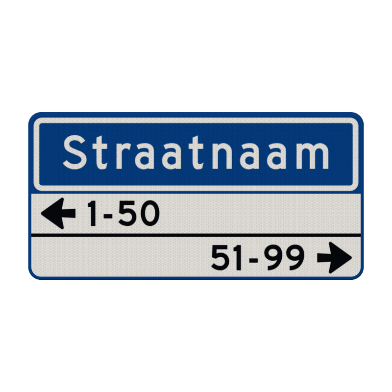 Straatnaambord 10 karakters 600x300 mm + 2 regelig huisnummers NEN 1772