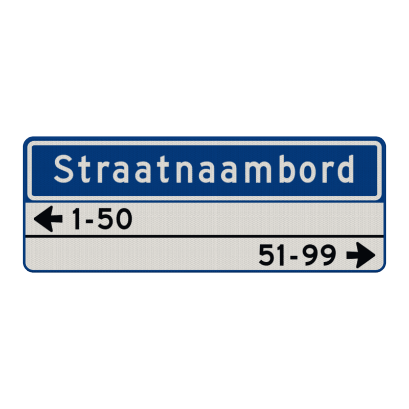 Straatnaambord 14 karakters 800x300 mm + 2 regelig huisnummers NEN 1772